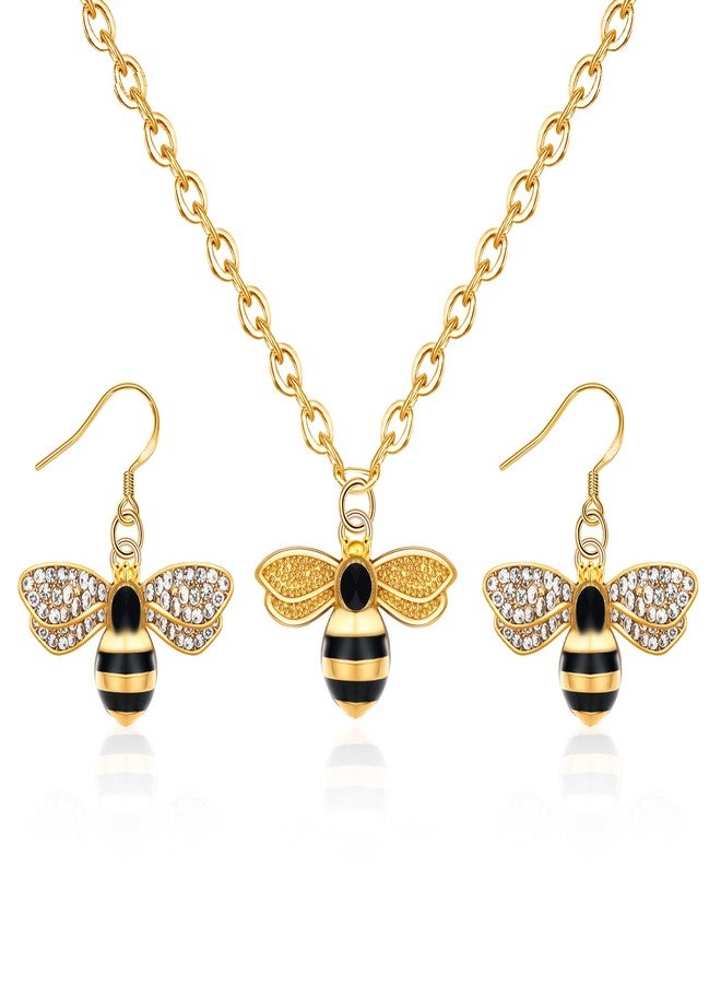 PLwelth Bee Jewelry Set for Women Bee Bumblebee Necklace Honey Bees Drop Earrings for Best Friend Sisters Cute Bees Gold Jewelry Set Statement Jewelrys Gifts for Her Birthday Christmas Graduation - Image 1